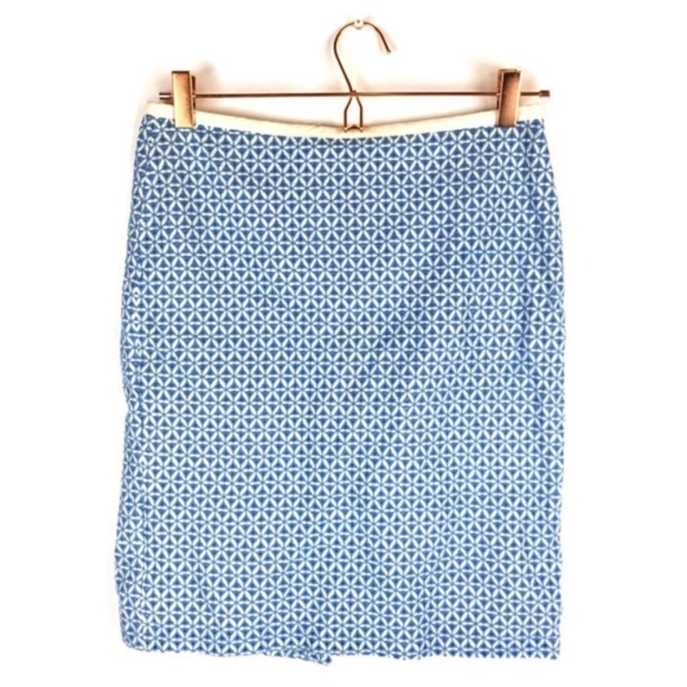 Talbots 4P Skirt White Blue Embroidered Pencil